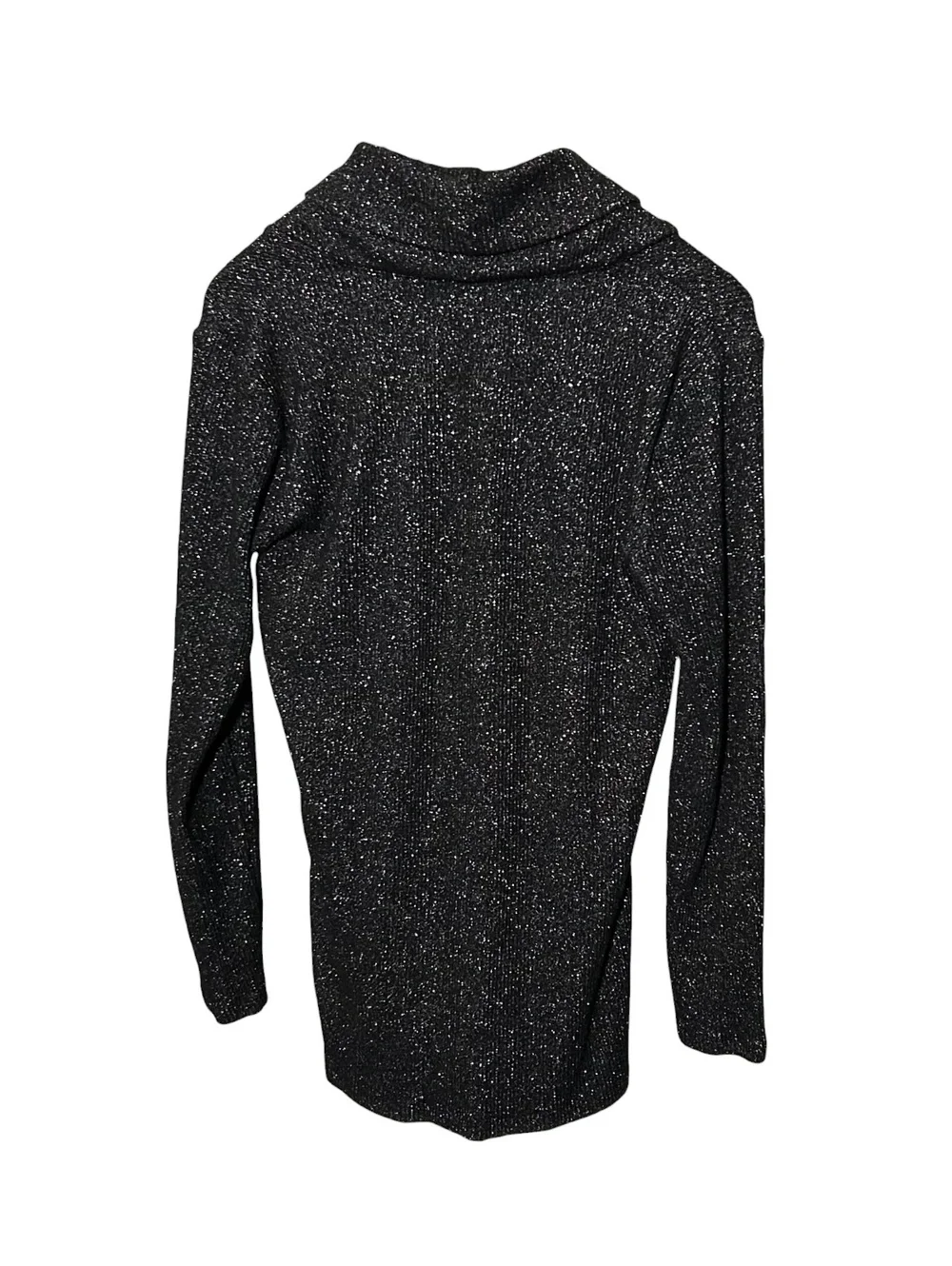 WHITE HOUSE BLACK MARKET Womens M Black Glitter Faux Wrap Cowl Neck Slit Sweater